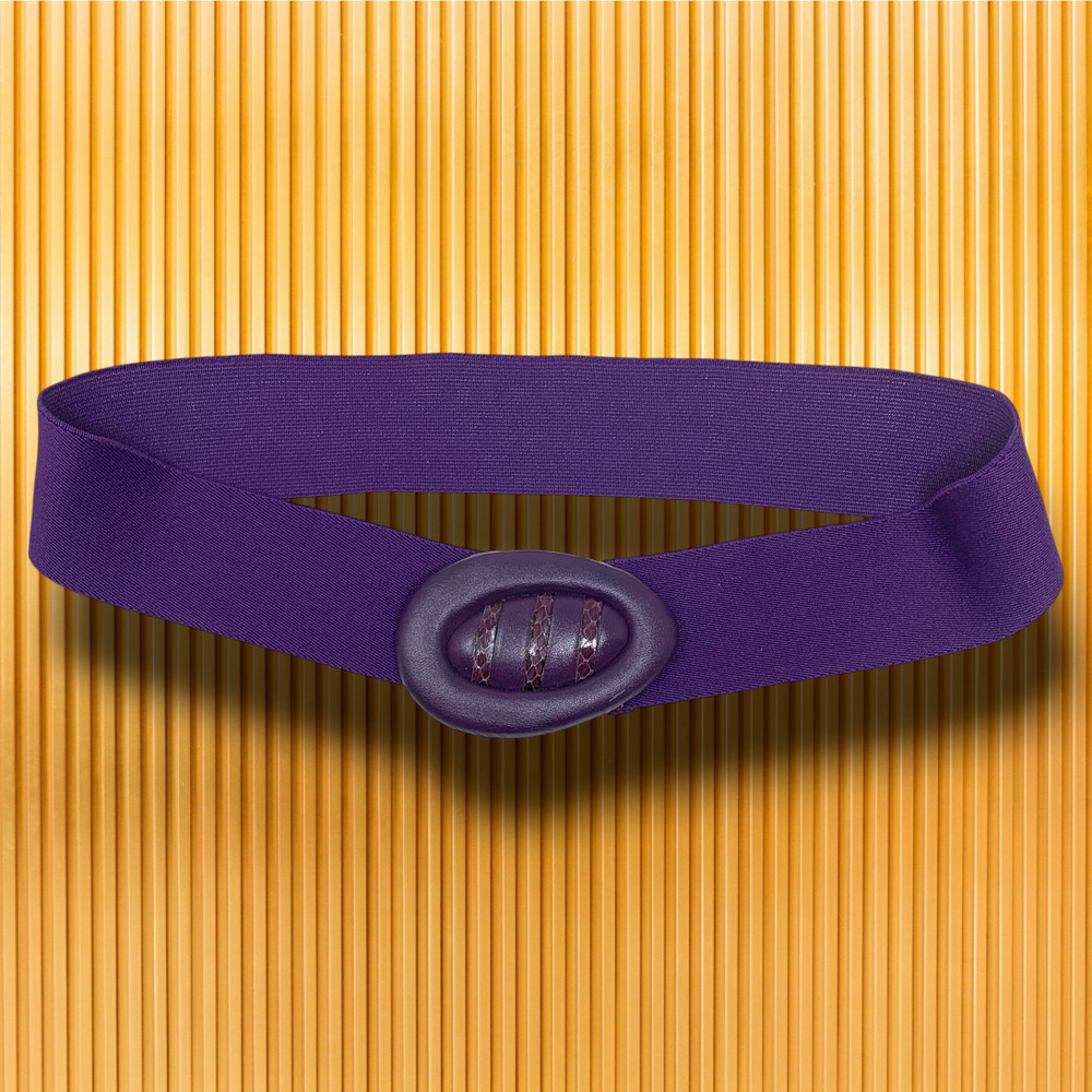 Vintage 1980's FOB Trading Sz S/M Royal Purple Snake Leather Buckle Stretch Belt